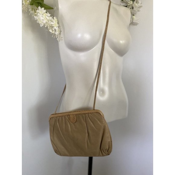 Vintage‎ Tan Morris Moskowitz Leather Reptile Convertible Clutch Crossbody Bag - Picture 3 of 12